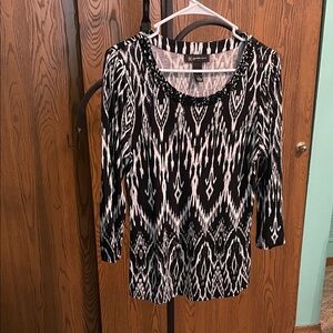INC international concepts Black and White Patterned Blouse
